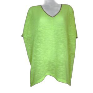 Umgee Woman's Over Sized Top 2 Color Blouse Sz.M Hi Lo Chartreuse Sheer